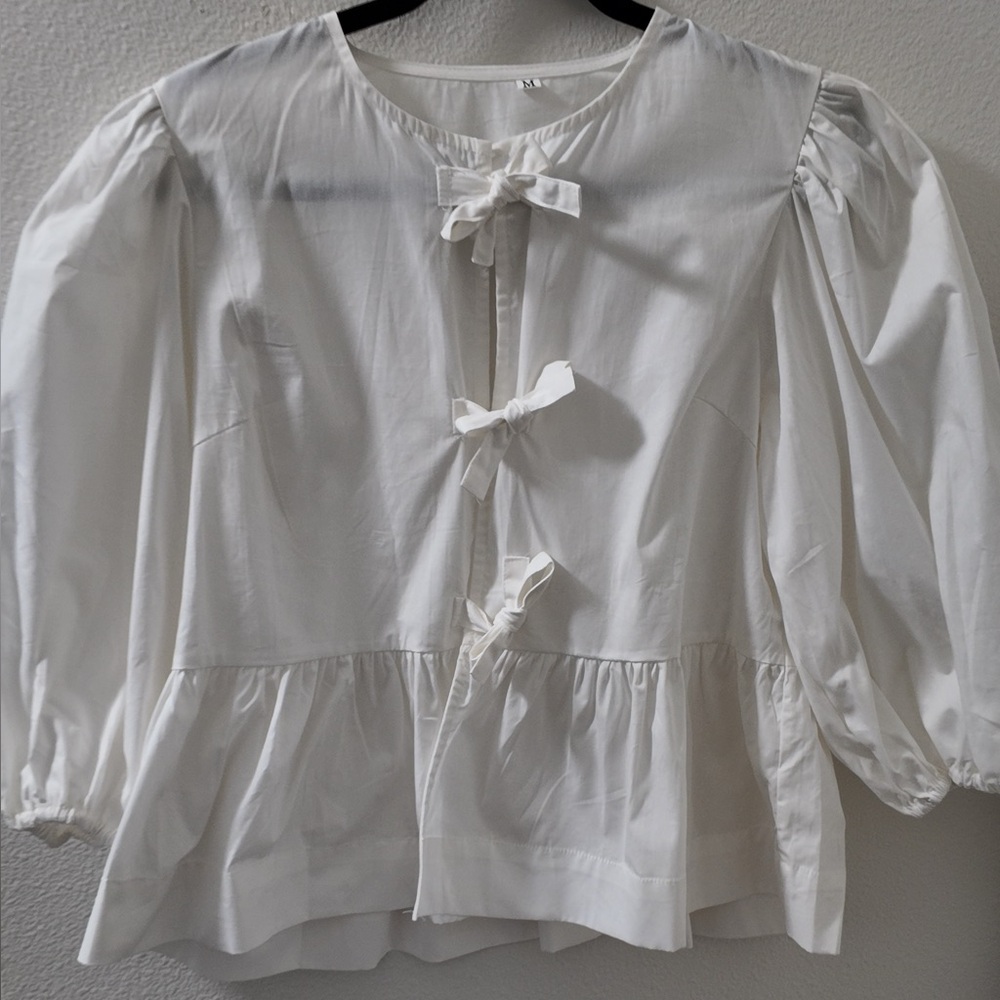 White Women's Top with Tie Accents
